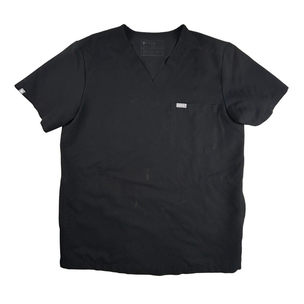 FIGS Chisec Three Pocket Scrub Top Mens Medium Black Stretch TM3000